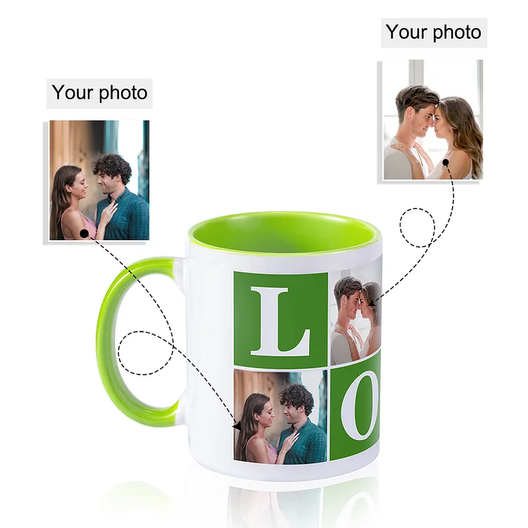 Personalised Photo Mug with 4 Photos Green Family Gifts