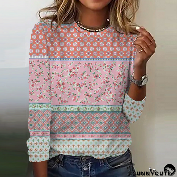 Sweet Round Neck Long Sleeve Top
