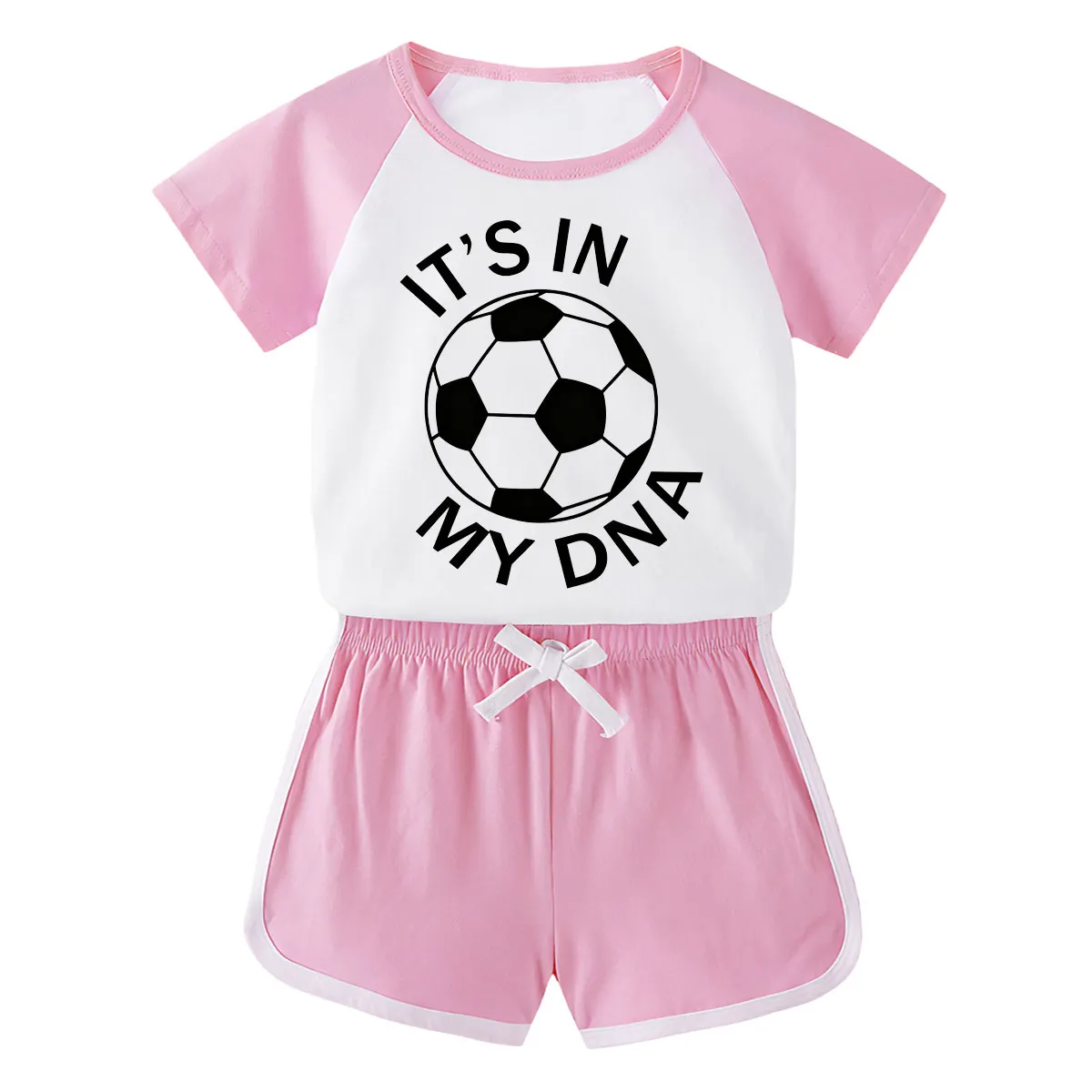 【18M-11Y】Toddler Soccer 'It's In My DNA' 2-Piece Outfit - Sporty Graphic Raglan Top & Shorts Set For Kids