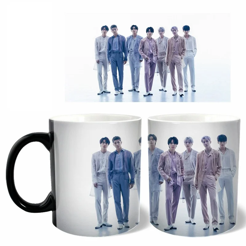 BTS Door Ver Coffee Mugs A.R.M.Y Heat Sensitive Color Changing Cup,12 oz Black and White