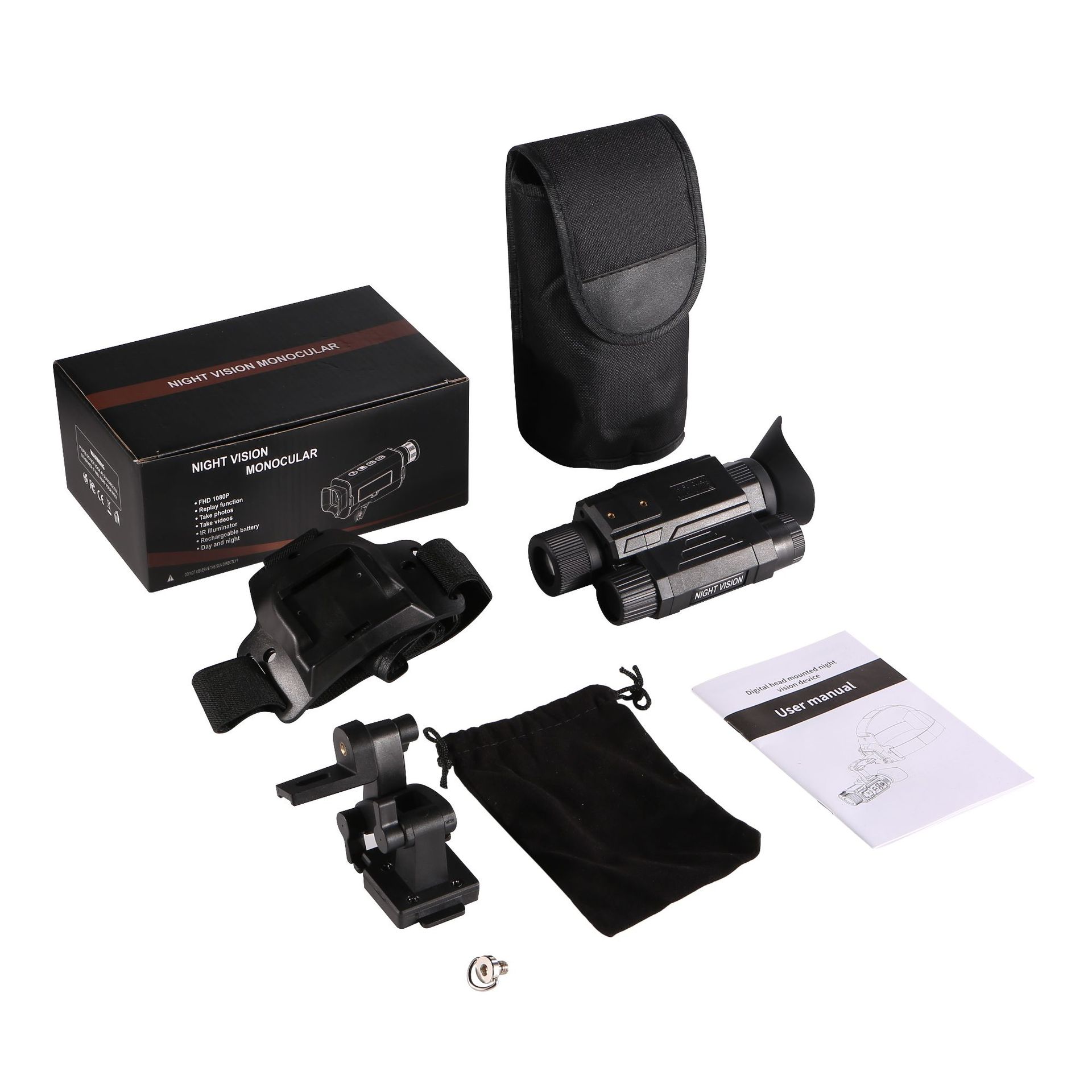 BekinTek Helmet Mounted Night Vision Monocular Head Mountable NVG Goggles Rechargeable Optics Telescope IR Full Dark Night View Camera 7x Infrared 8x Digital Zoom 1080 Video Record 8M Photo with 32G TF Card 13