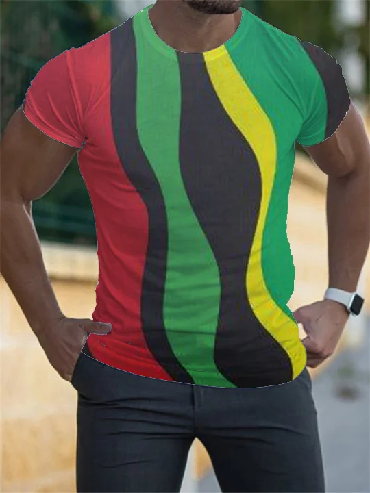 Black Pride Inspired Wave Stripe Print Comfy T Shirt