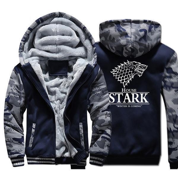 Men Game of Thrones Hooded Sweatshirt Coat Thick Fleece Warm Camouflage Wolf Hoodie Jacket
