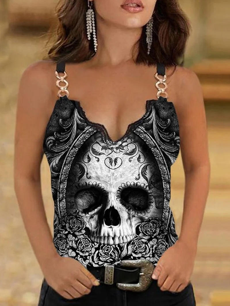 Skull Printed Floral Vest