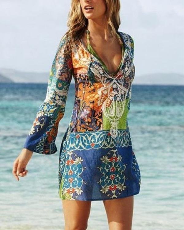 Women's Boho Beach Mini Blue Dress