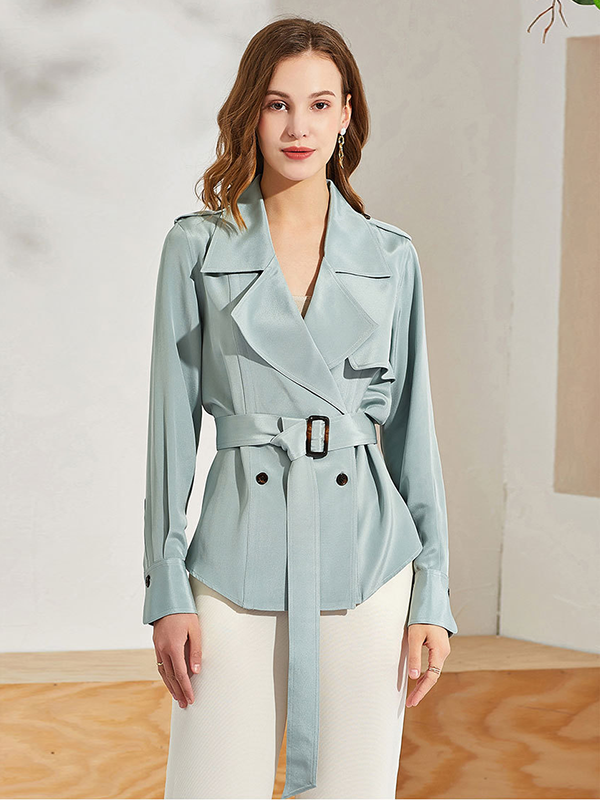 Silk Windbreaker Lapel Simple Commuter Coat REAL SILK LIFE