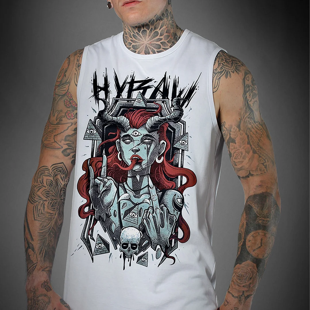 Witch and Skulls Evil Graphic White Print Vest