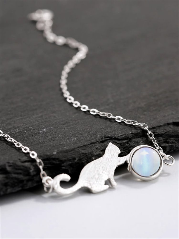 Comstylish Playing Cat Moonstone Studded Bracelet