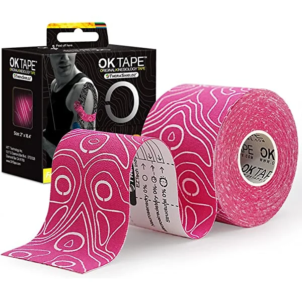 OK TAPE PRO Kinesiology Tape, Free Cut Tape, Elastic Athletic Tape Therapeutic Latex Free 2inch x16ft pink with box