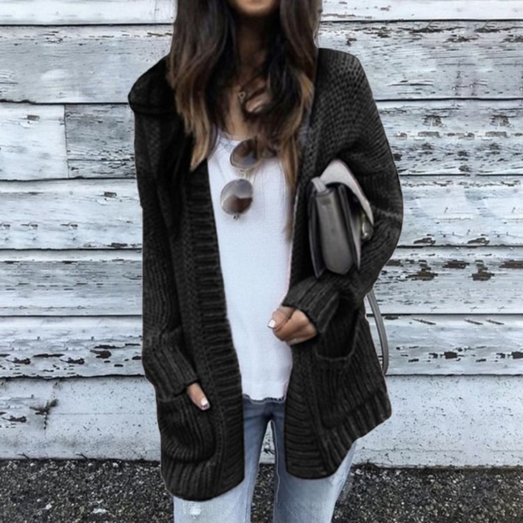 Comstylish Simple Solid Color Long Sleeve Sweater Cardigan
