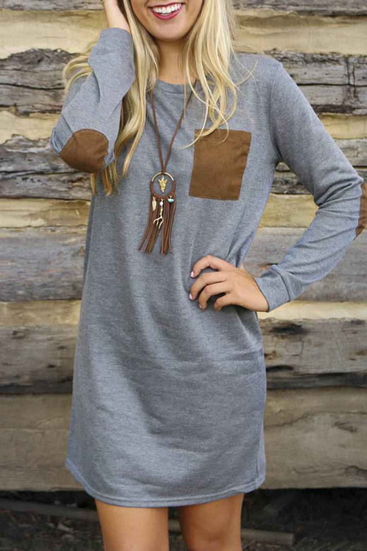 Casual Patchwork Contrast O Neck Long Sleeve Dresses - Life is Beautiful for You - SheChoic