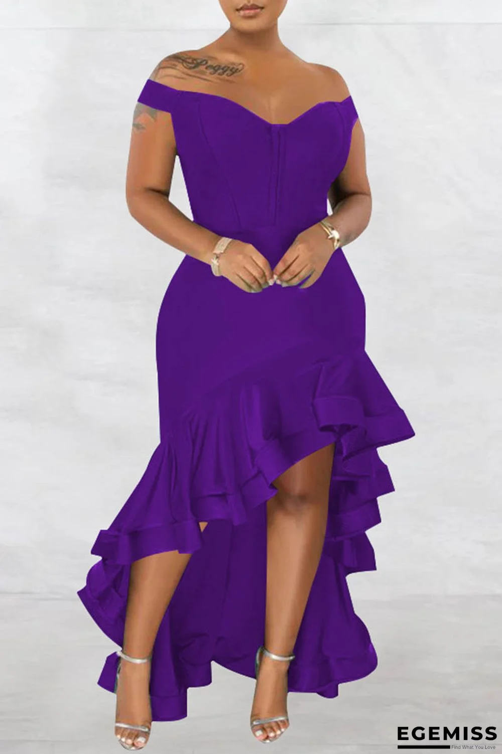 Purple Fashion Sexy Formal Solid Patchwork Backless Off the Shoulder Evening Dress Dresses | EGEMISS