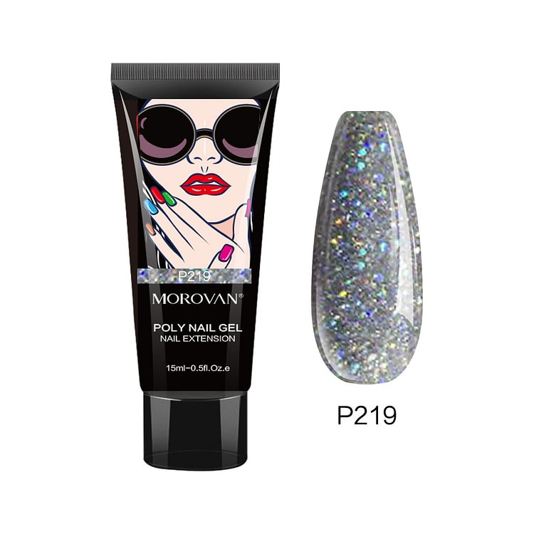 Morovan Sliver/Multicolor Glitter Poly Nail Gel P219