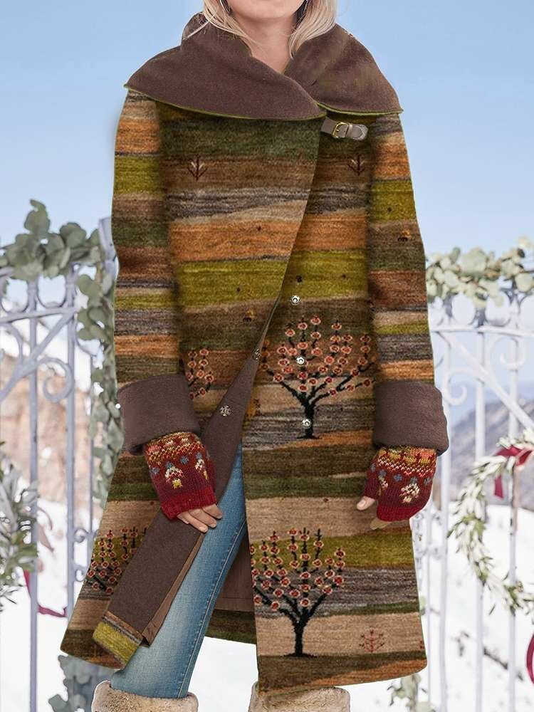 Landscape Printed Long Sleeve Hooded Coat For Women