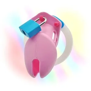 pornhint Pornhint Chastity Cage Silicone V11 - Multicolour Small Male Lock Device Abdl Sissy (Pink White Blue) Fetish