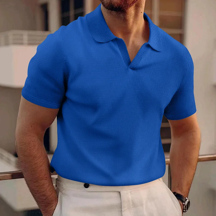 Men's Casual Waffle Turndown Collar Polo Shirt