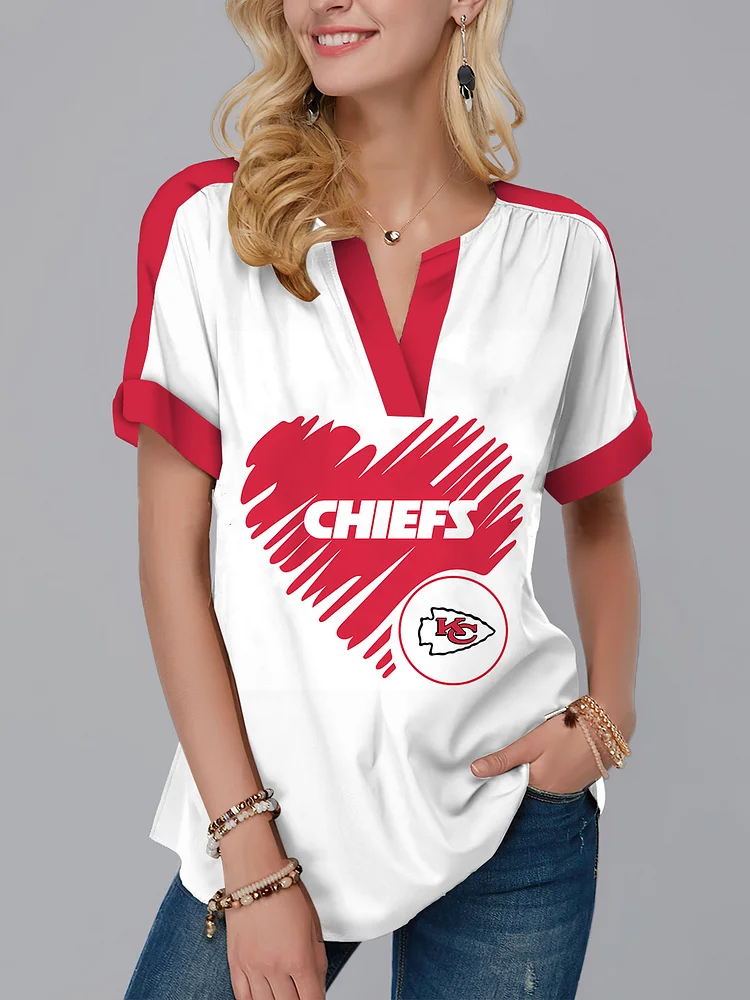 Kansas City Chiefs Fashion Short Sleeve V-Neck Shirt