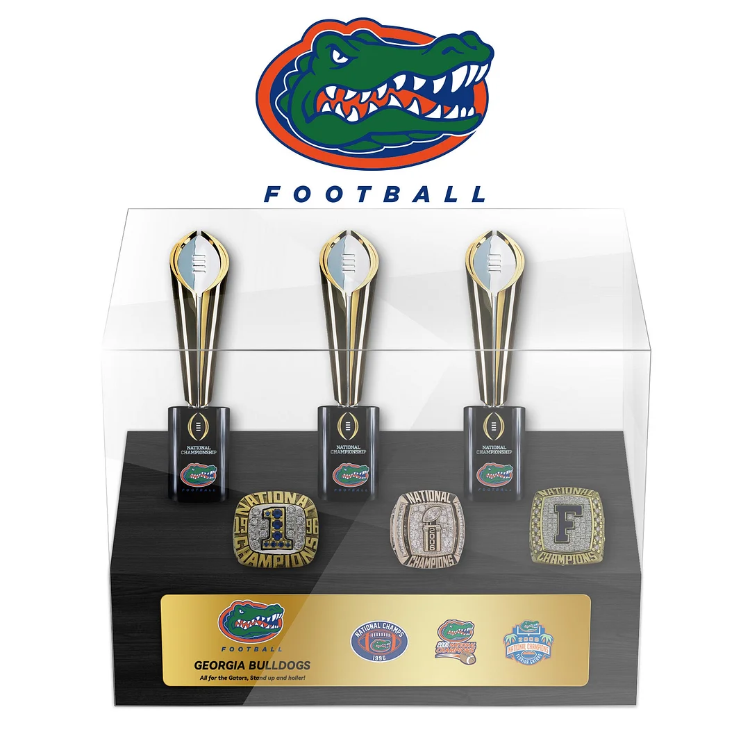 Florida Gators College NCAA Football Championship Trophy And Ring Display Case