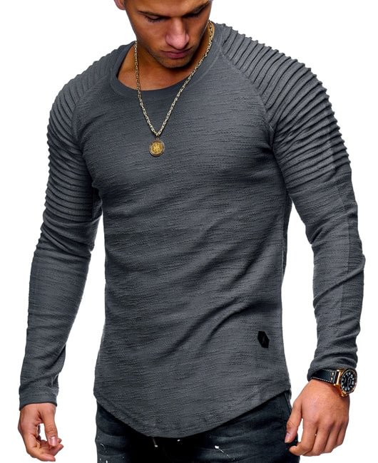 Men Raglan Sleeve Ruched Detail Solid Shirt