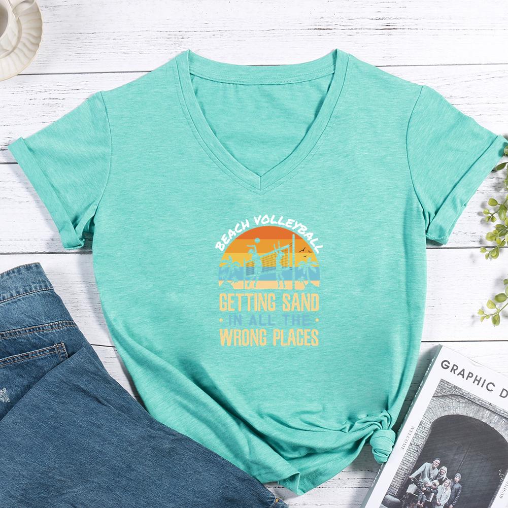 Beach Volleyball Getting Sand in All the Wrong Places V-neck T Shirt-Guru-buzz