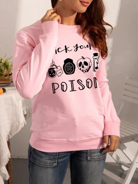 Letter Long Sleeve Halloween Sweatshirt Zaesvini