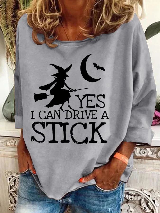 Women's Halloween Witch Print Crew Neck Sweatshirt socialshop