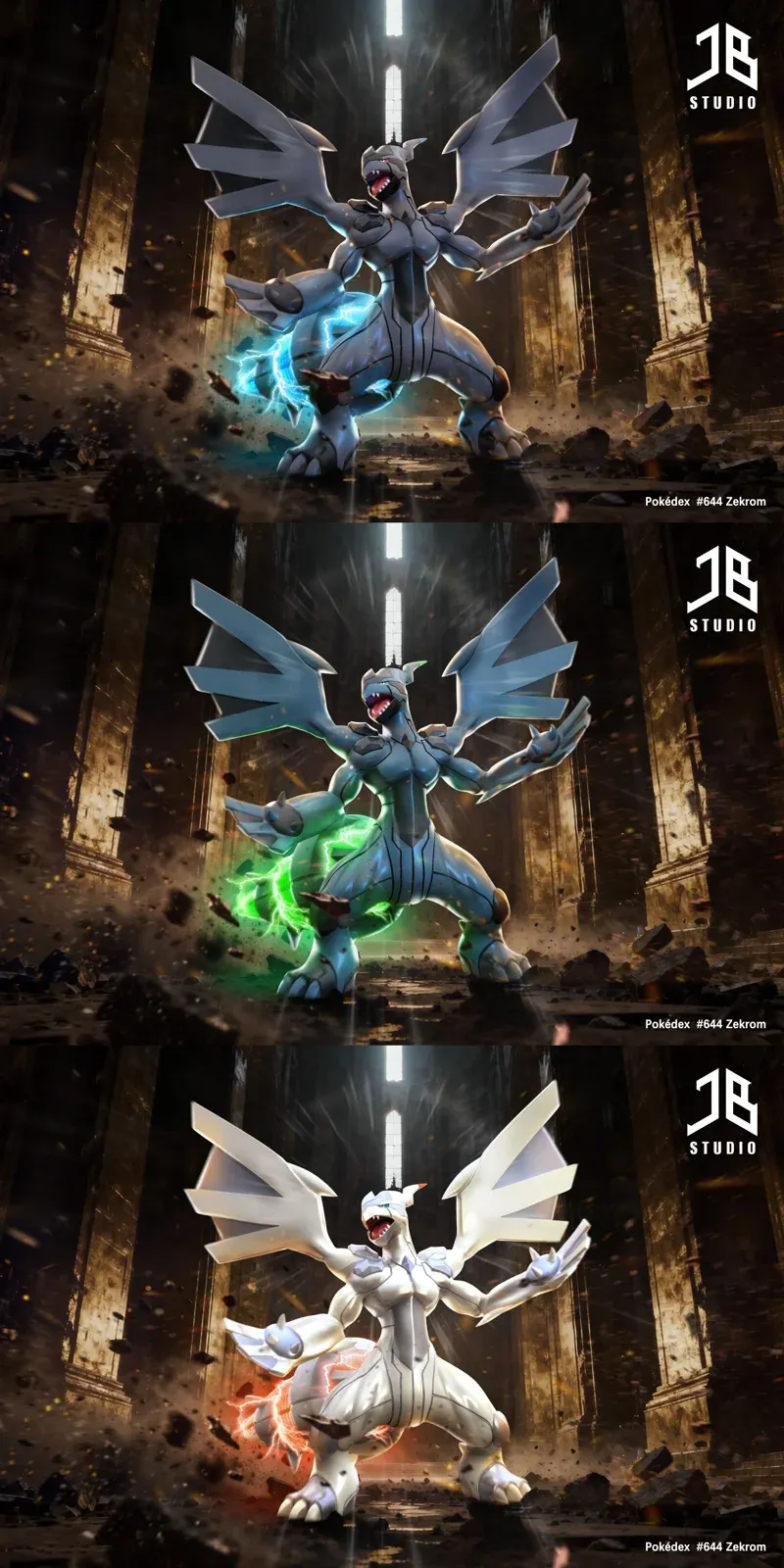 1/20 Scale World Zukan Zekrom with LED - Pokemon Resin Statue - JB