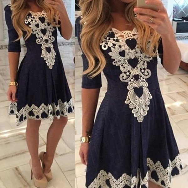 Fashion Sexy Lace Up V-Neck A-Line Solid Dress Lace Vestidos For Women(S-Xl) - BlackFridayBuys