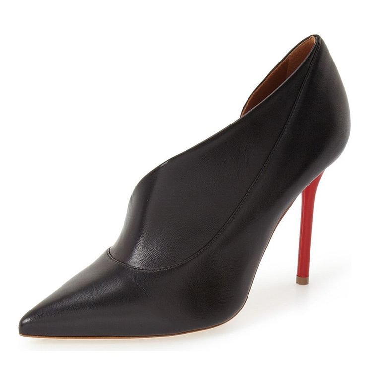 Black Office Heels Pointy Toe 3 Inch Stiletto Heels D'orsay Pumps |FSJ Shoes