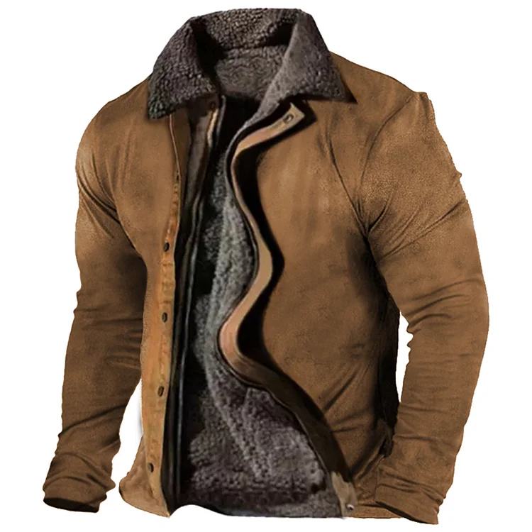 Men's Retro Lining Plus Fleece Zipper Tactical Jacket