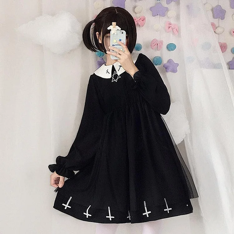 Goth Cross Hexagram For Cute Gril Mesh Dress SP15556