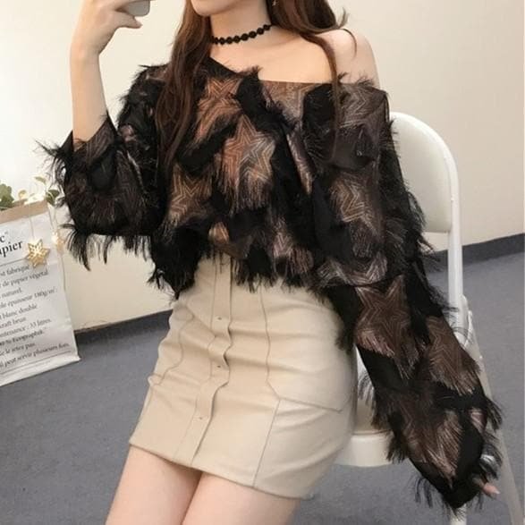 Black/Pink Chic Star Tassels Shirt SP1811923