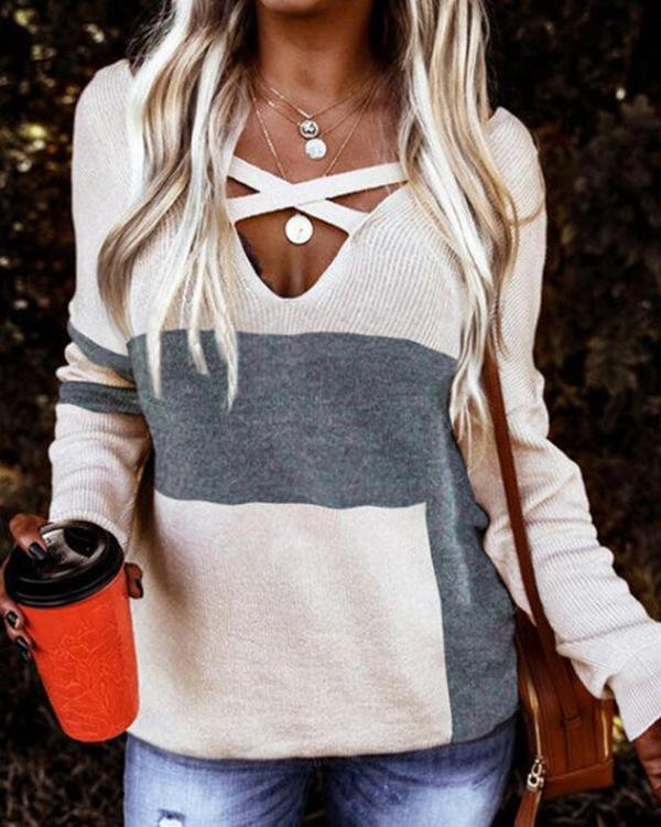 Plain Simple Cross Check V-Neck Knit Sweater - Chicaggo