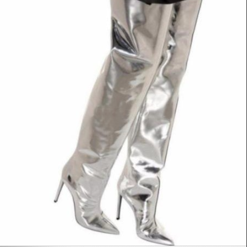 VCSHOES Silver Close Toe High Heel Knee High Sandals