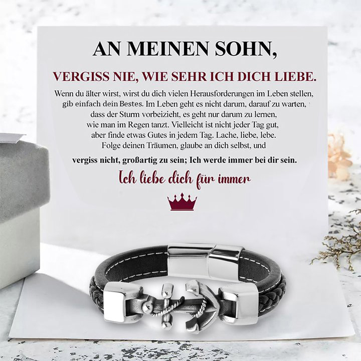 Kettenmachen Herren Anker Leder Schwarz Armband -An meinen Sohn Geschenk-  mit Nachrichtenkarte 28.89