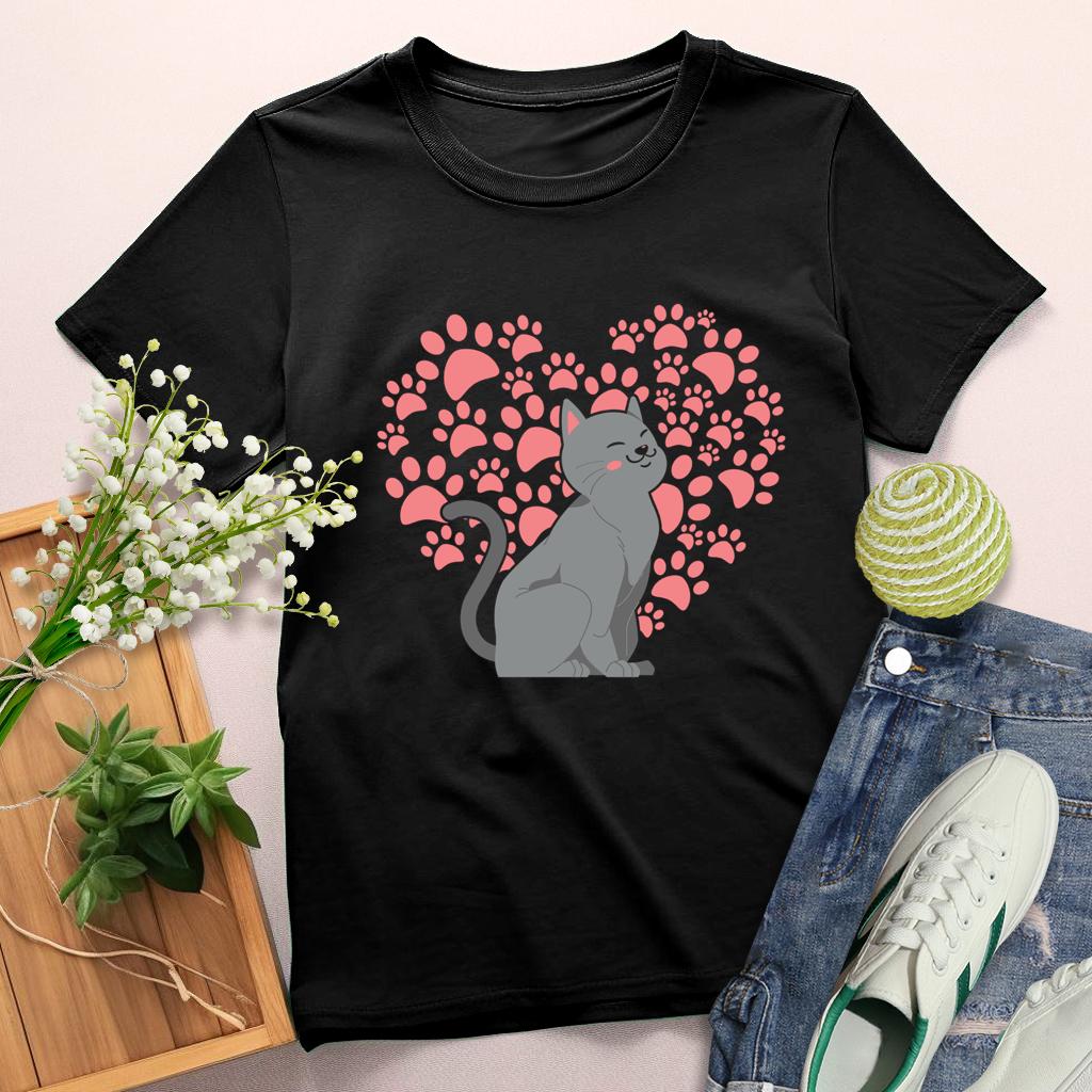 loving cat Round Neck T-shirt-0025180-Guru-buzz