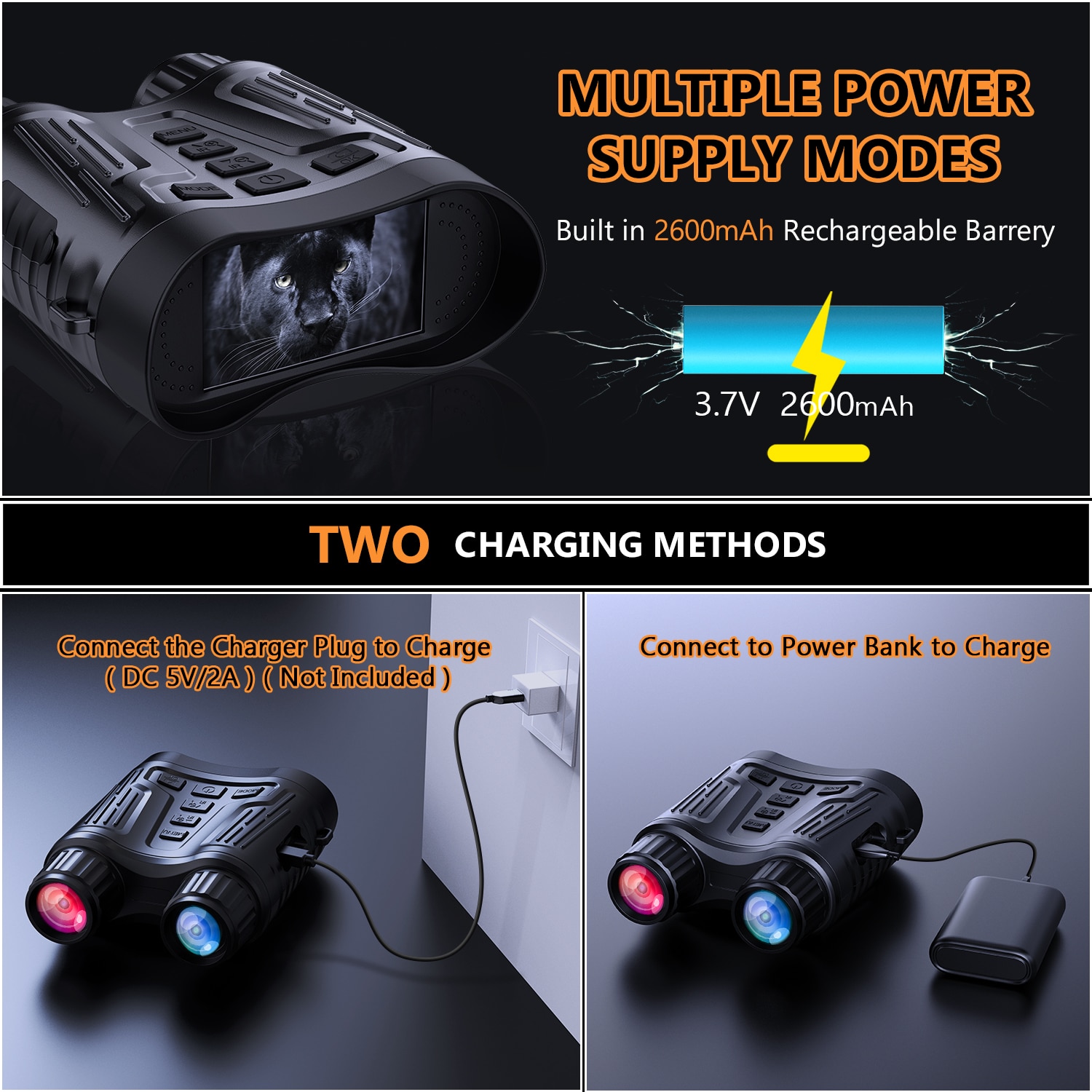 BekinTek 4K Night Vision Binoculars Rechargeable Digital Telescope Infrared Night View Goggles Full Dark Observing Starlight Sensor 7x IR 8x Zoom 3.2 Inches HD Screen 4K Video 36M Photo 4 Color Effect Support 360P ENV 5