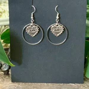 pornhint Pornhint Silver Eye Love Earrings - Goth - Pagan - Witchy - Warrior - Evil Eye- Alternative - Mystical Twists -Hypoallergenic