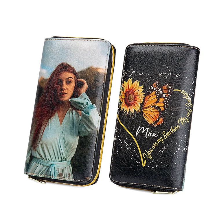 You Are My Sunshine Photo Wallet Leather Zipper Wallet Women Purse