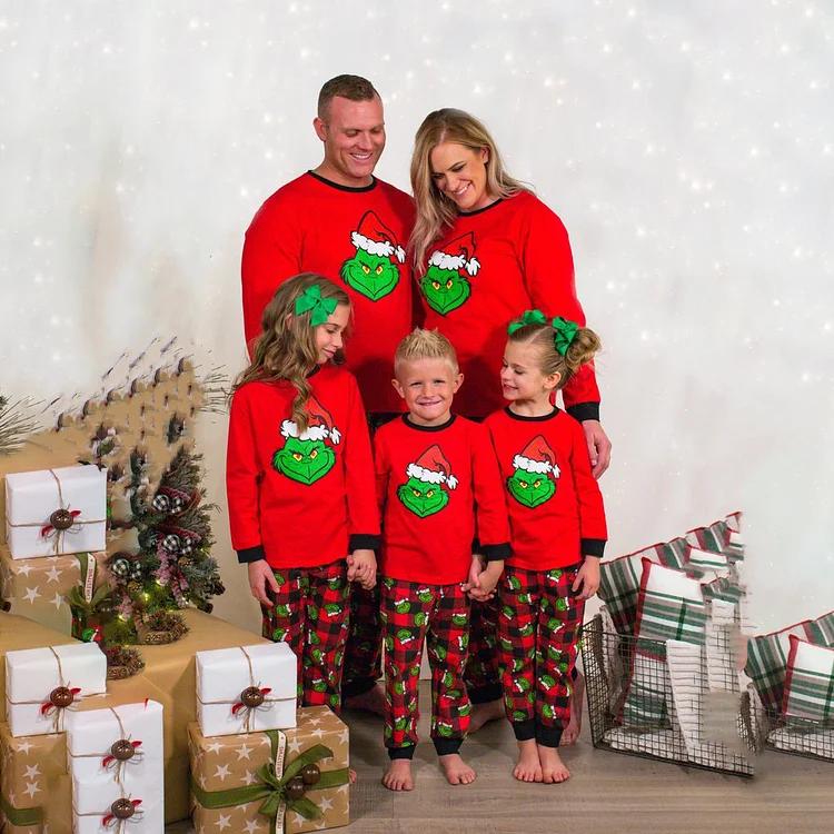 Family Grinch Print Christmas Matching Pajamas Sets
