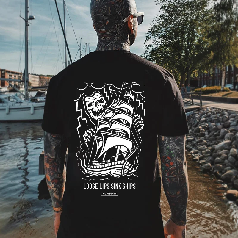 LOOSE LIPS SINK SHIPS Skull Graphic Black Print T-shirt
