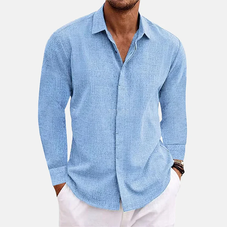 Men's Linen Single Breasted Plain Long Sleeve Shirt