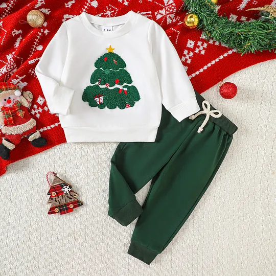 【3M-3Y】Unisex Christmas Long Sleeve Sweatshirt & Pants Casual Set