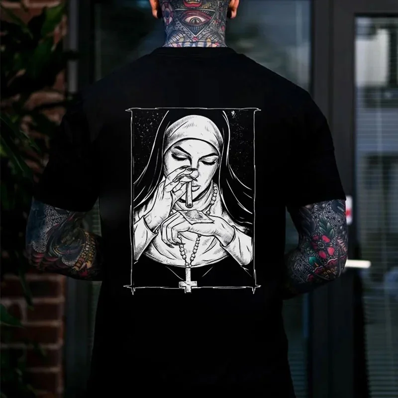 Bad Religious Nun Graphic Casual Black Print T-shirt