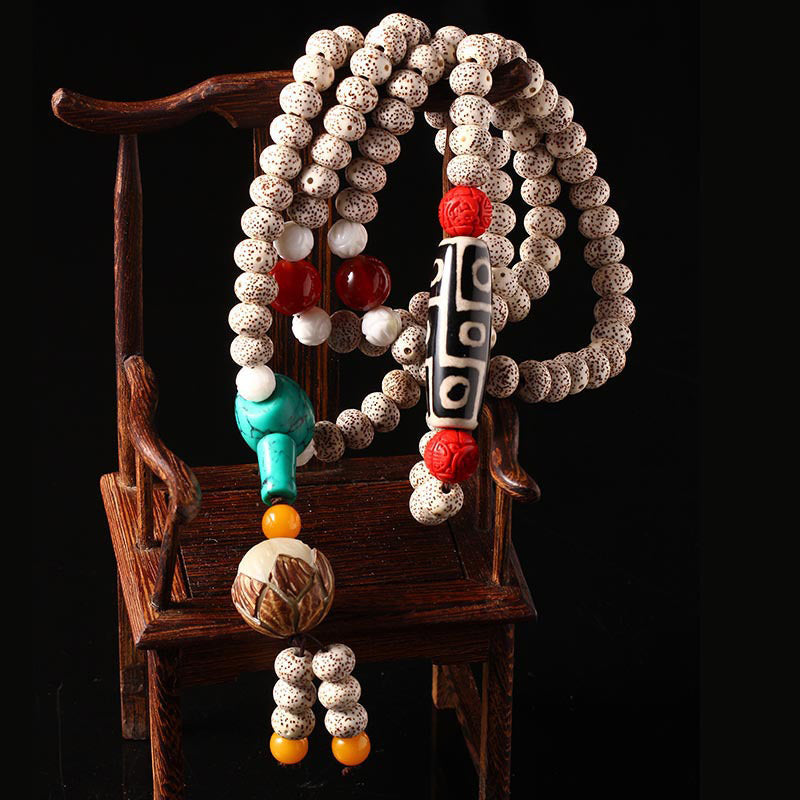 Bodhi Seed Nine-Eye Dzi Bead Turquoise 108 Beads Blessing Bracelet