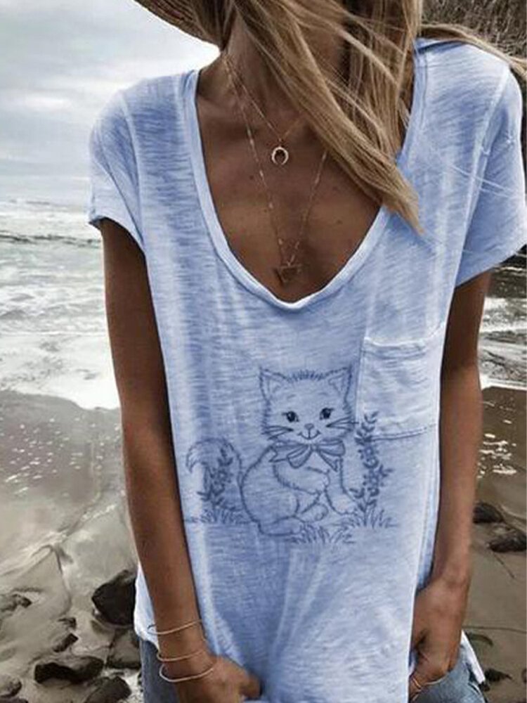 Cartoon Print Short Sleeves Casual O neck T shirt For Women P1678891
