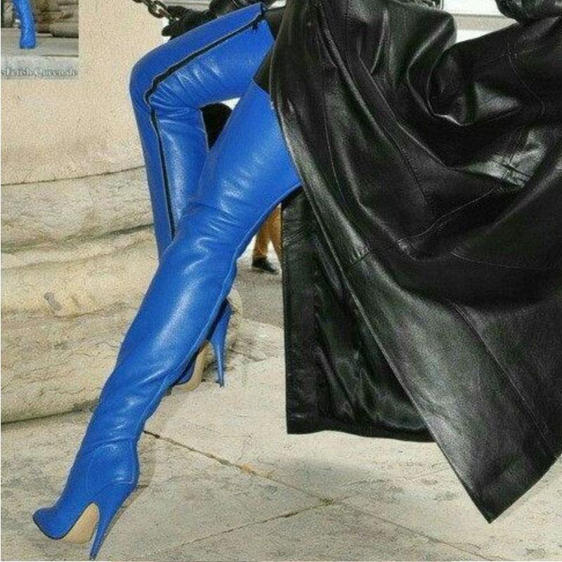 VCSHOES Leather Zipper High Heel Knee High Boots