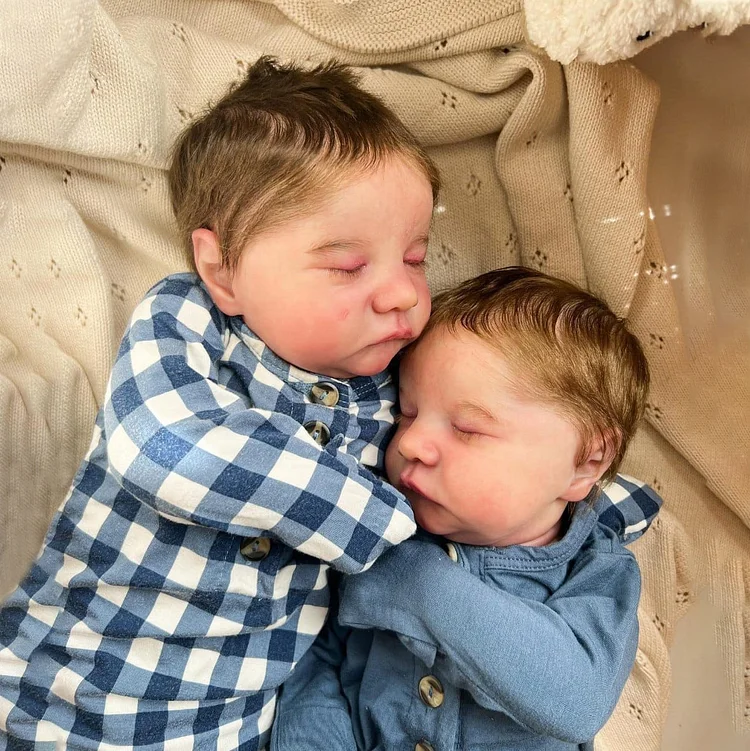 [Heartbeat💖 & Sound🔊] 20'' Real Lifelike Twins Boy Brothers Sleeping Reborn Soft Baby Doll Ken and Chris