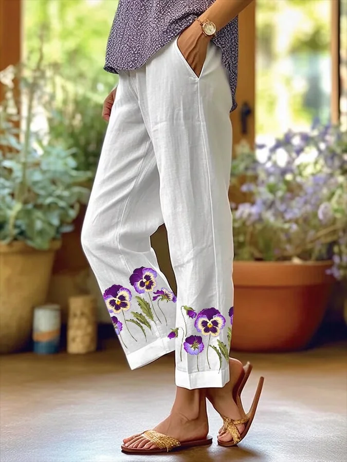 Women's Art Floral Loose  Pockets Casual Pants socialshop