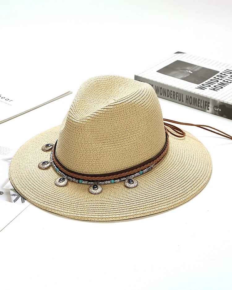 Straw Ethnic Wind Sunscreen Straw Hat with Large Brim